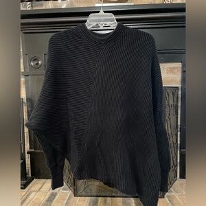 Free People Black Ribbed Crew Neck Sweater